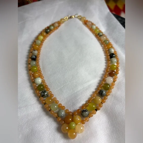 Hand crafted necklace with jade orange aventurine and tourmaline stones 16.5 in - Picture 1 of 5